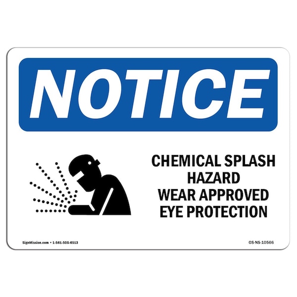 OSHA Sign, 18" H, 24" W, Rigid Plastic, Chemical Splash Hazard Wear Sign With Symbol, Landscape